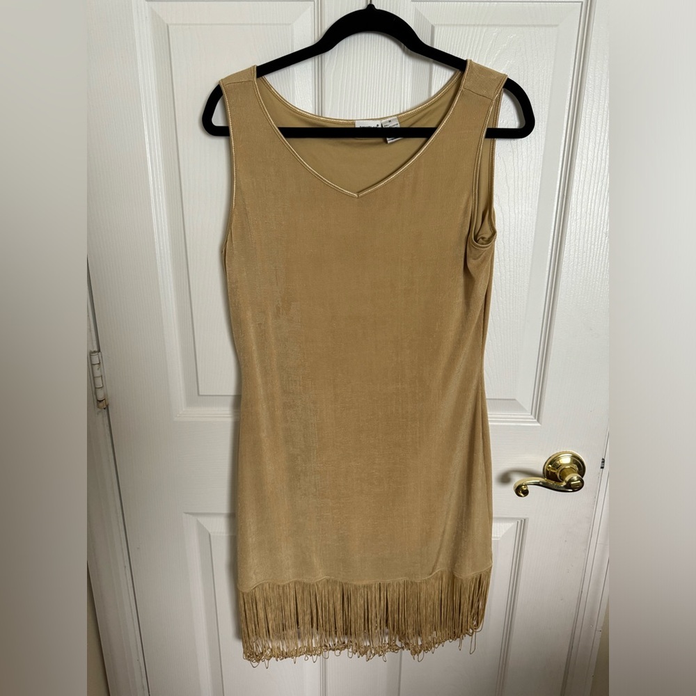Shimmery Gold Fringe Flapper Style Dress by Together
